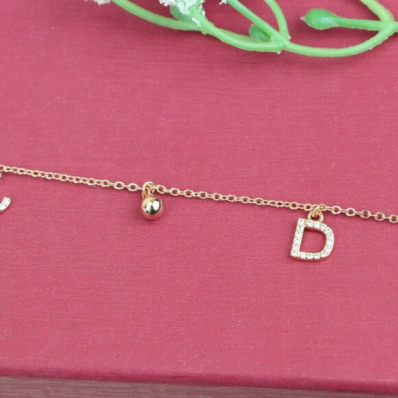 "Rose Gold D Initial Charm Bracelet with Adjustable Chain, XPBL1147 - Picture 9 of 12